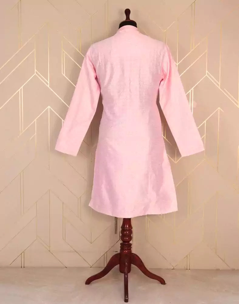 Image of Pink Colour Self Design Jacquard Weave Kurta Pyjama Set