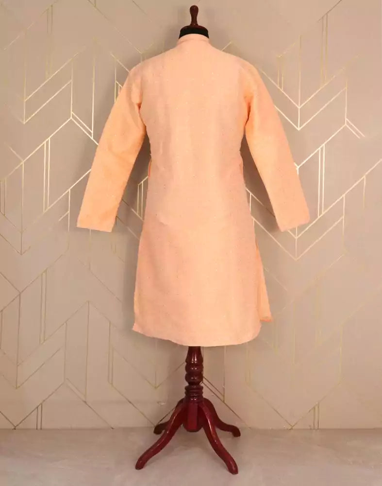Image of Peach Self Design Jacquard Weave Kurta Pyjama Set