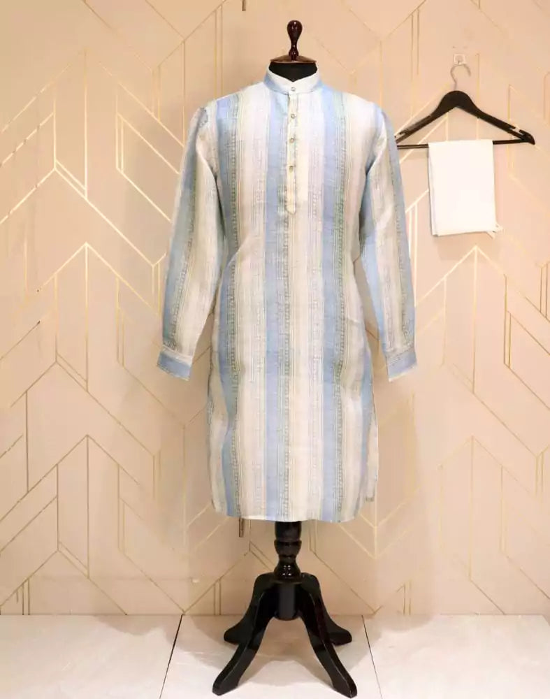 Image of Sky Blue Coloured Cotton Kurta Pyjama Set