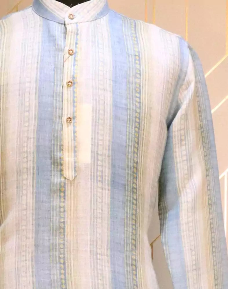 Image of Sky Blue Coloured Cotton Kurta Pyjama Set