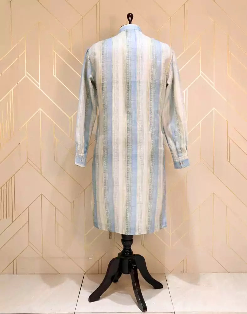 Image of Sky Blue Coloured Cotton Kurta Pyjama Set