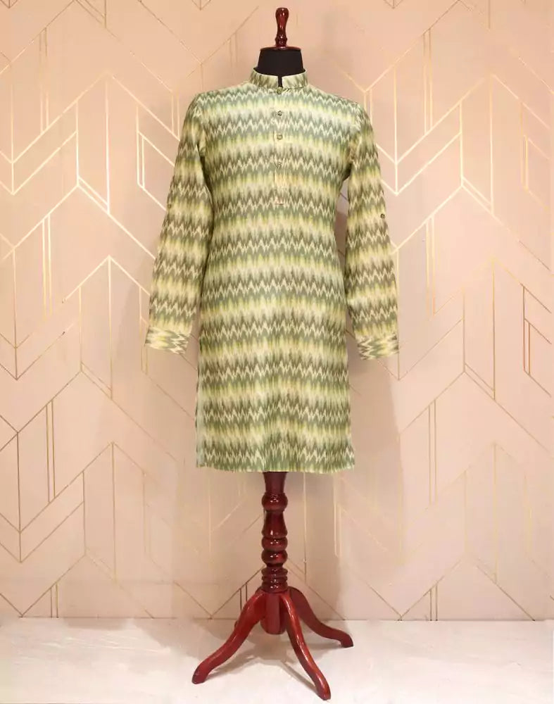 Image of Pista Green Graphic Glaxo Cotton Printed Kurta Pyjama Set