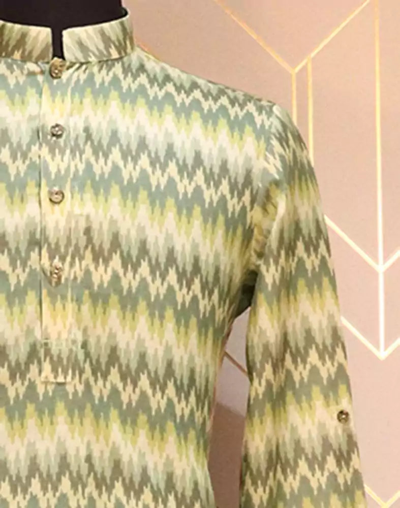 Image of Pista Green Graphic Glaxo Cotton Printed Kurta Pyjama Set