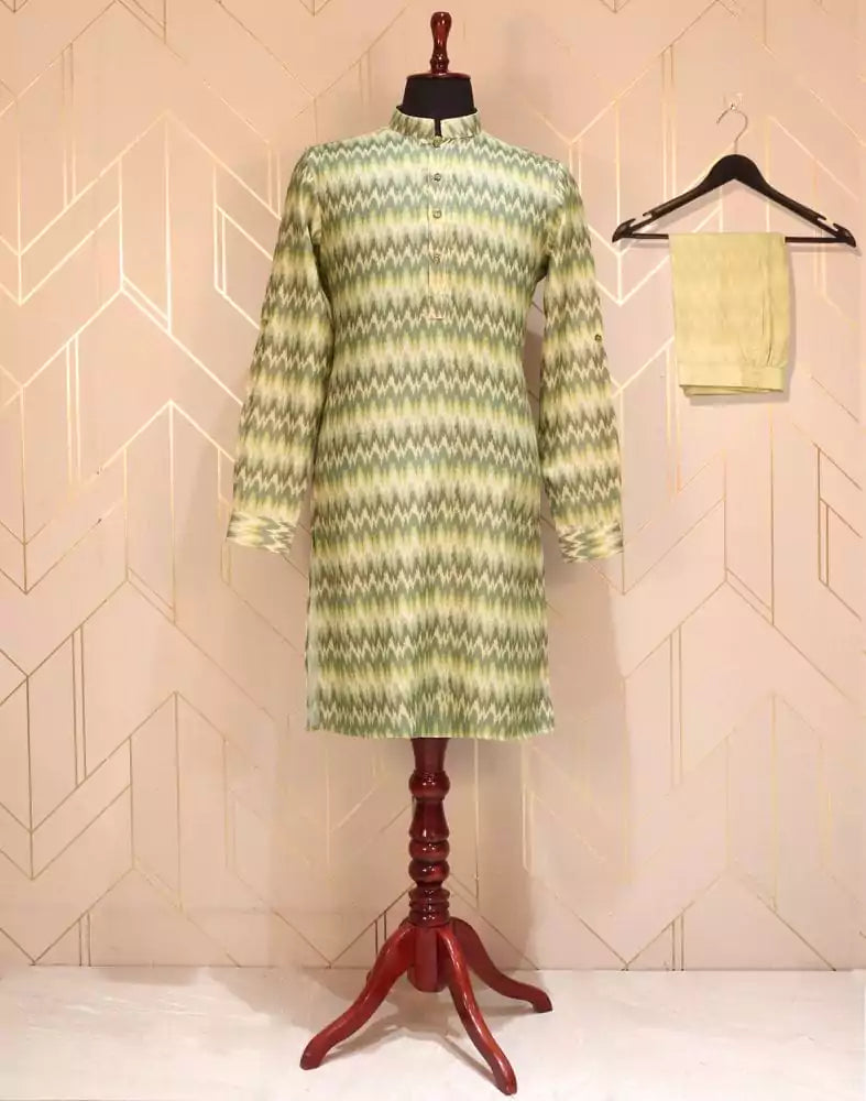 Image of Pista Green Graphic Glaxo Cotton Printed Kurta Pyjama Set