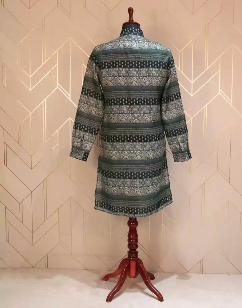 Image of Green Floral Glaxo Cotton Printed Kurta Pyjama Set