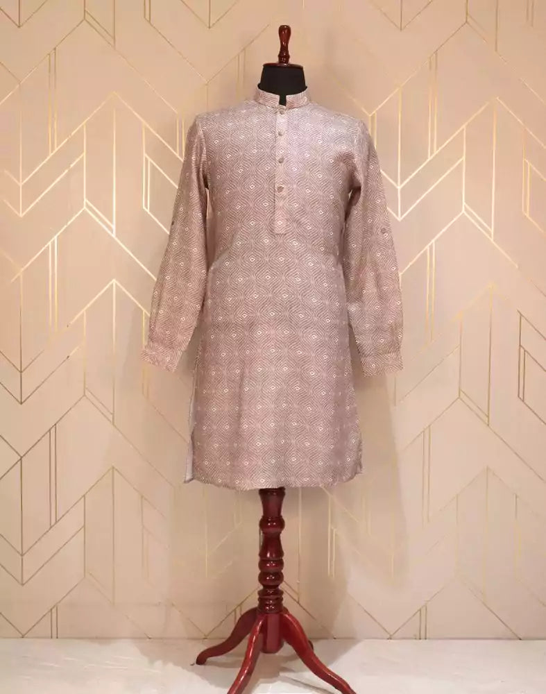 Image of Brown Geometric Glaxo Cotton Printed Kurta Pyjama Set