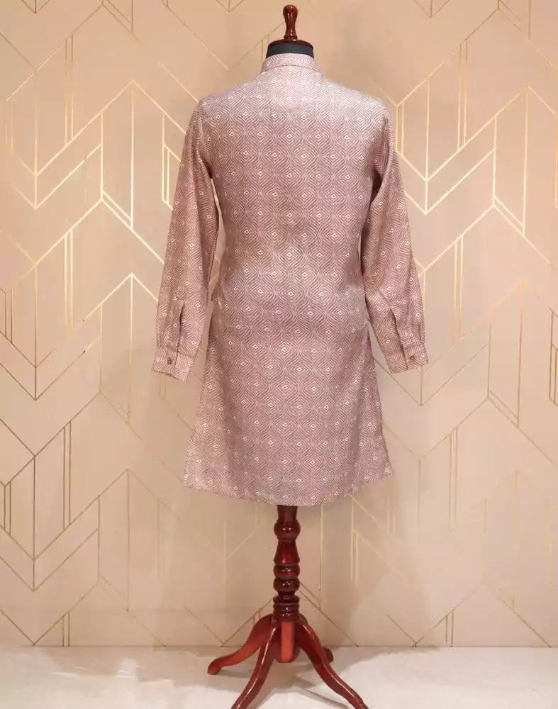 Image of Brown Geometric Glaxo Cotton Printed Kurta Pyjama Set