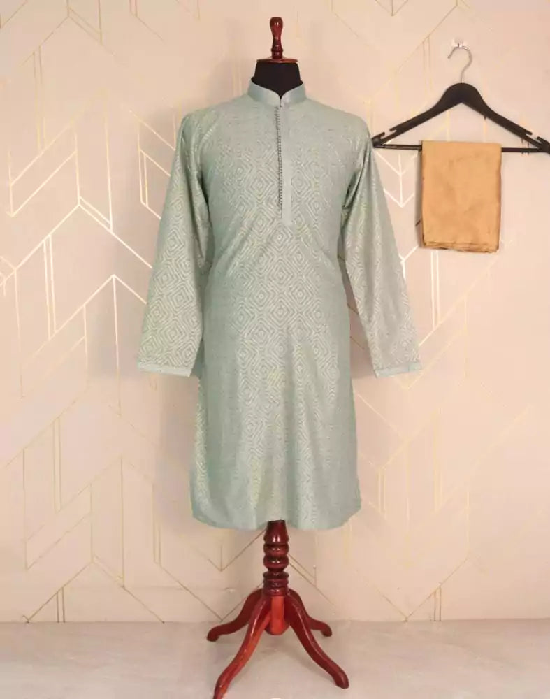 Image of Grey Geometric Mica Print Cotton Kurta Pyjama Set
