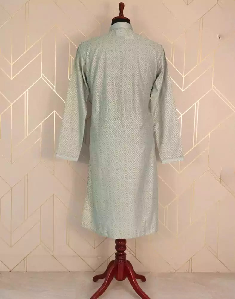 Image of Grey Geometric Mica Print Cotton Kurta Pyjama Set