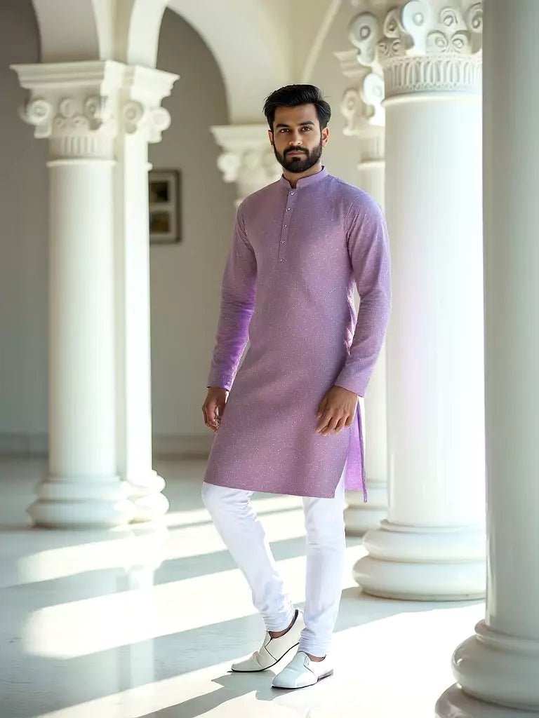 Image of Lavender Geometric Print Cotton Regular Fit Kurta Set - South India Shopping Mall