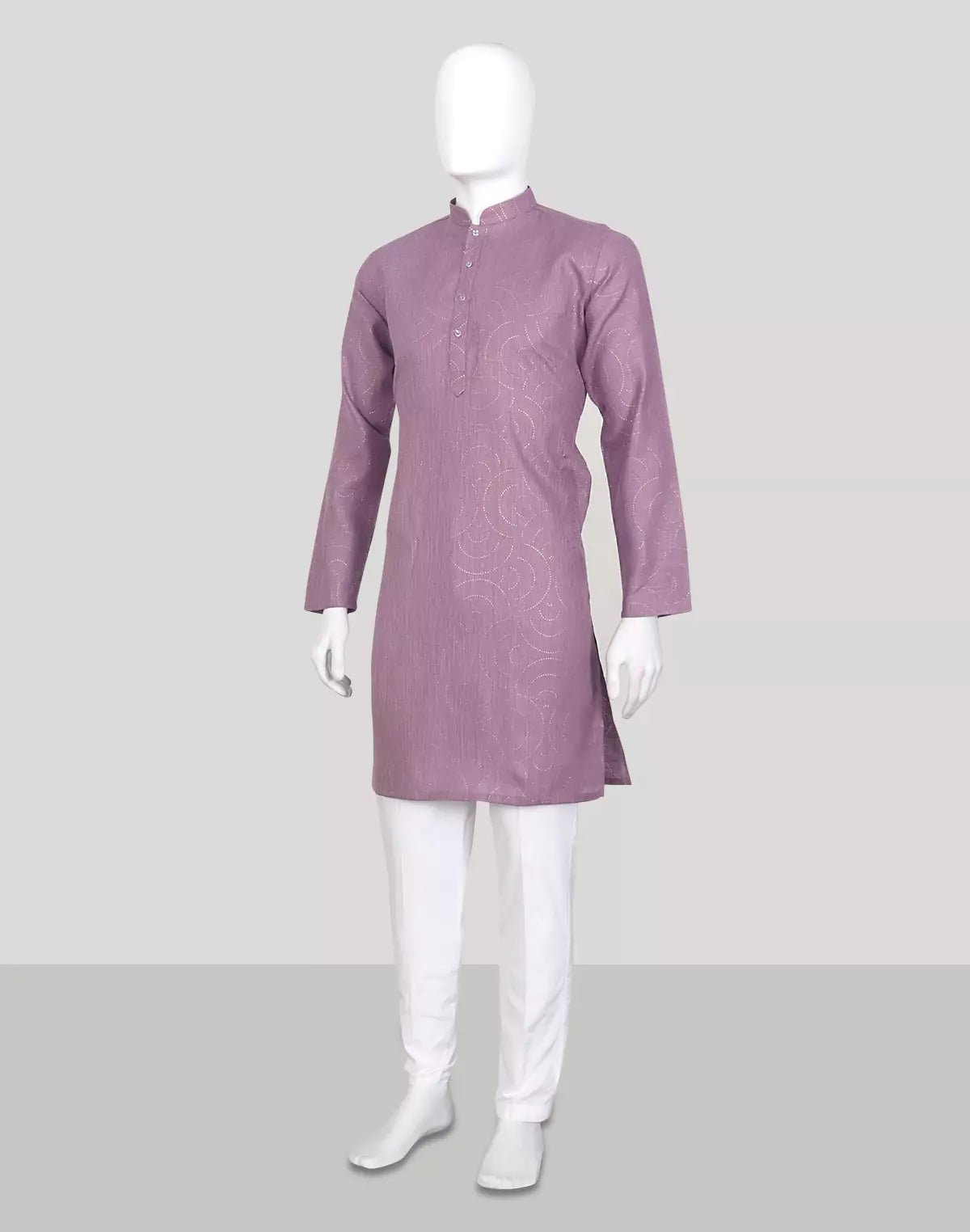 Image of Lavender Geometric Print Cotton Regular Fit Kurta Set - South India Shopping Mall