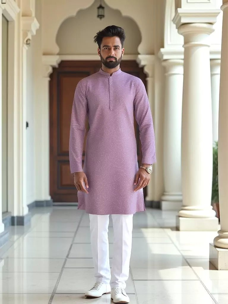 Image of Lavender Geometric Print Cotton Regular Fit Kurta Set - South India Shopping Mall