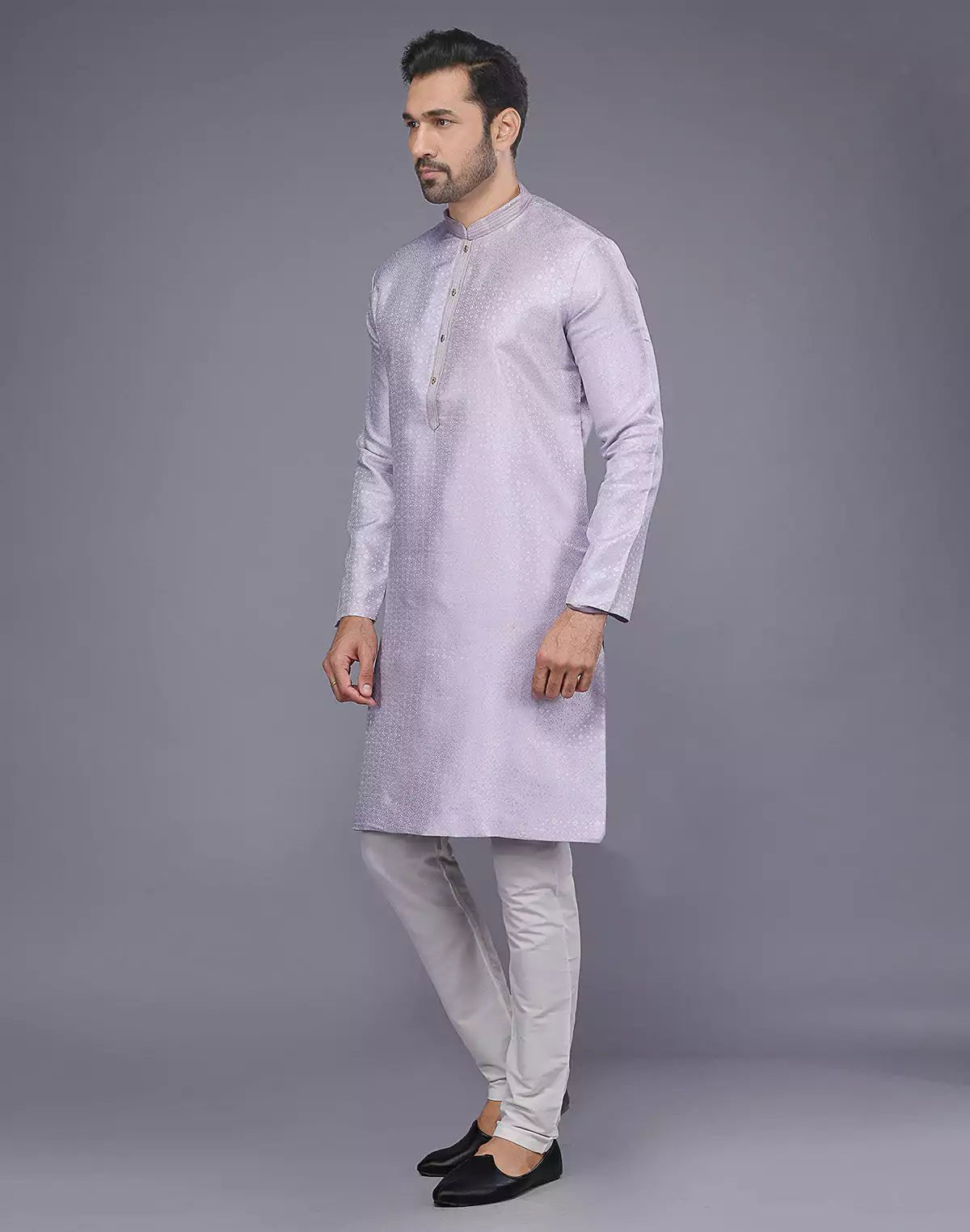 Image of Lavender Self Design Jacquard Kurta Pajama - South India Shopping Mall