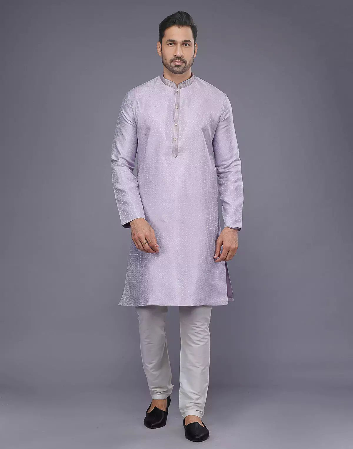 Image of Lavender Self Design Jacquard Kurta Pajama - South India Shopping Mall