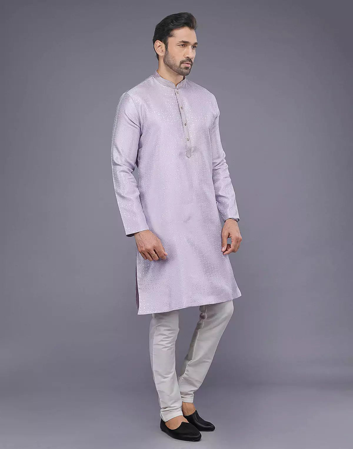 Image of Lavender Self Design Jacquard Kurta Pajama - South India Shopping Mall
