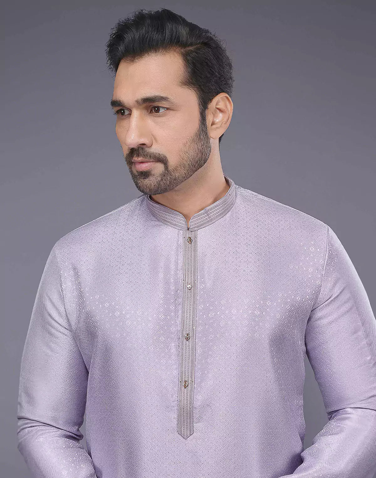 Image of Lavender Self Design Jacquard Kurta Pajama - South India Shopping Mall
