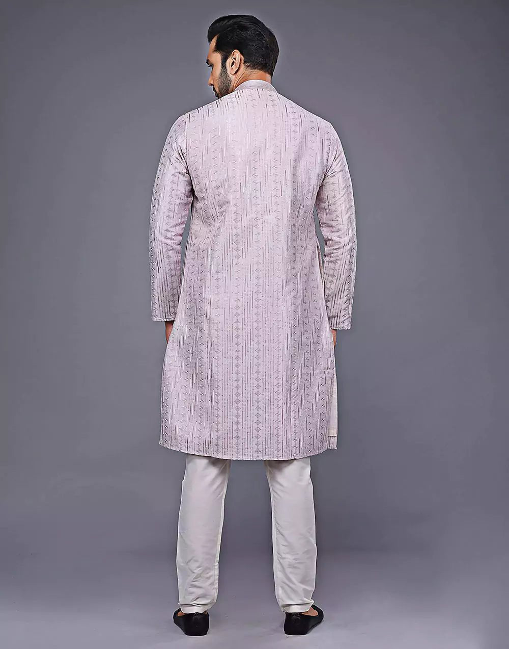 Image of Lavender Self Floral Embroidery With Embellished Work Kurta Set - South India Shopping Mall