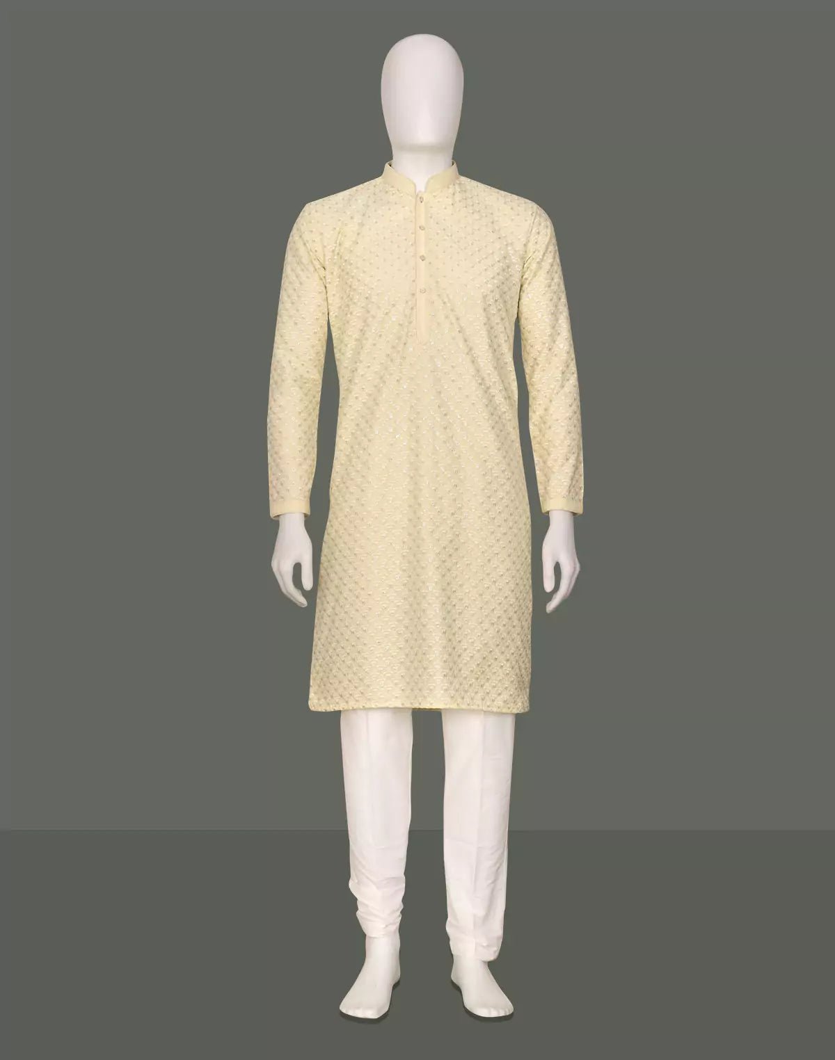 Image of Lemon Floral Thread work Cotton Silk Kurta Pajama - South India Shopping Mall