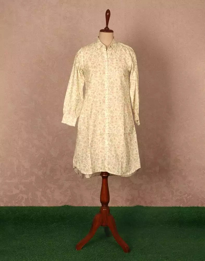 Image of Lemon Yellow Floral Cotton Printed Tops - South India Shopping Mall