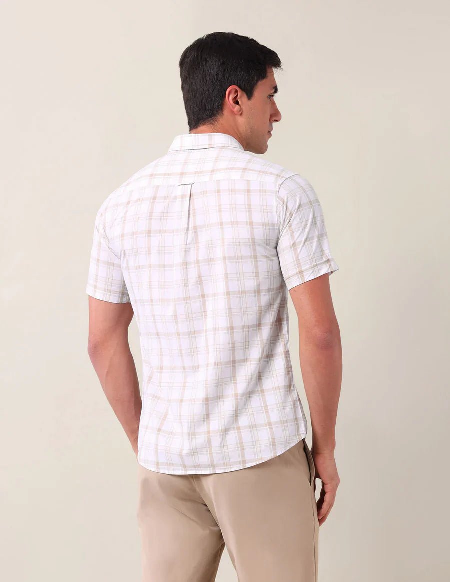 Image of Light Beige Checks Cotton Tailored Fit Shirt - South India Shopping Mall