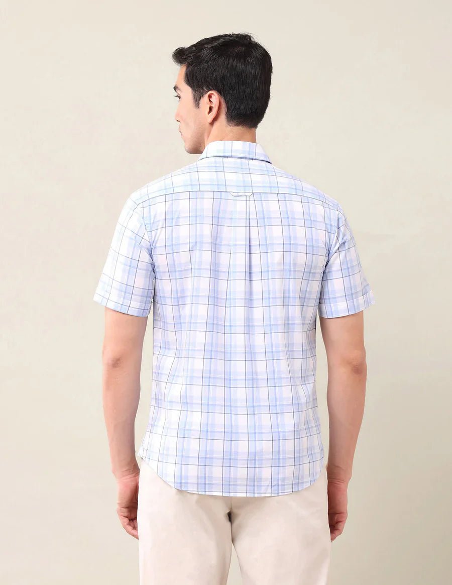 Image of Light Blue Checkered Cotton Tailored Fit Shirt - South India Shopping Mall