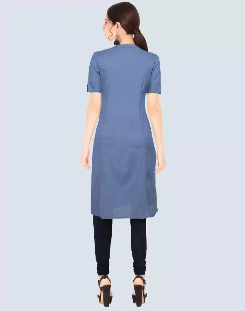 Light Blue Cotton Plain Kurti - South India Shopping Mall
