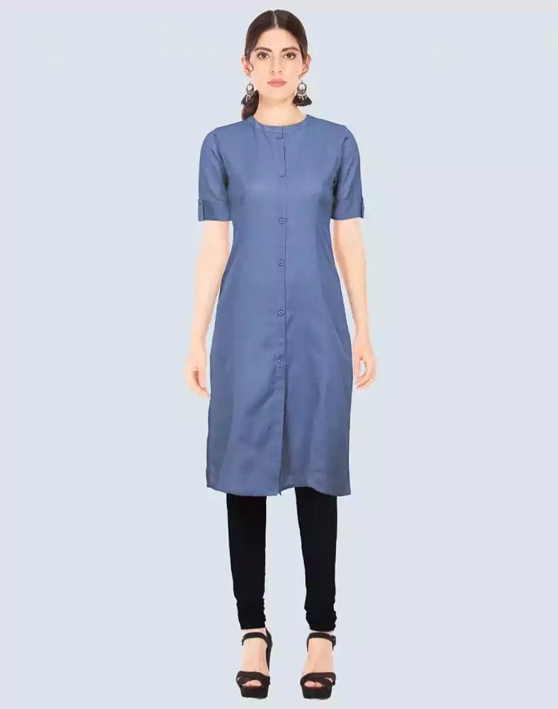Light Blue Cotton Plain Kurti - South India Shopping Mall