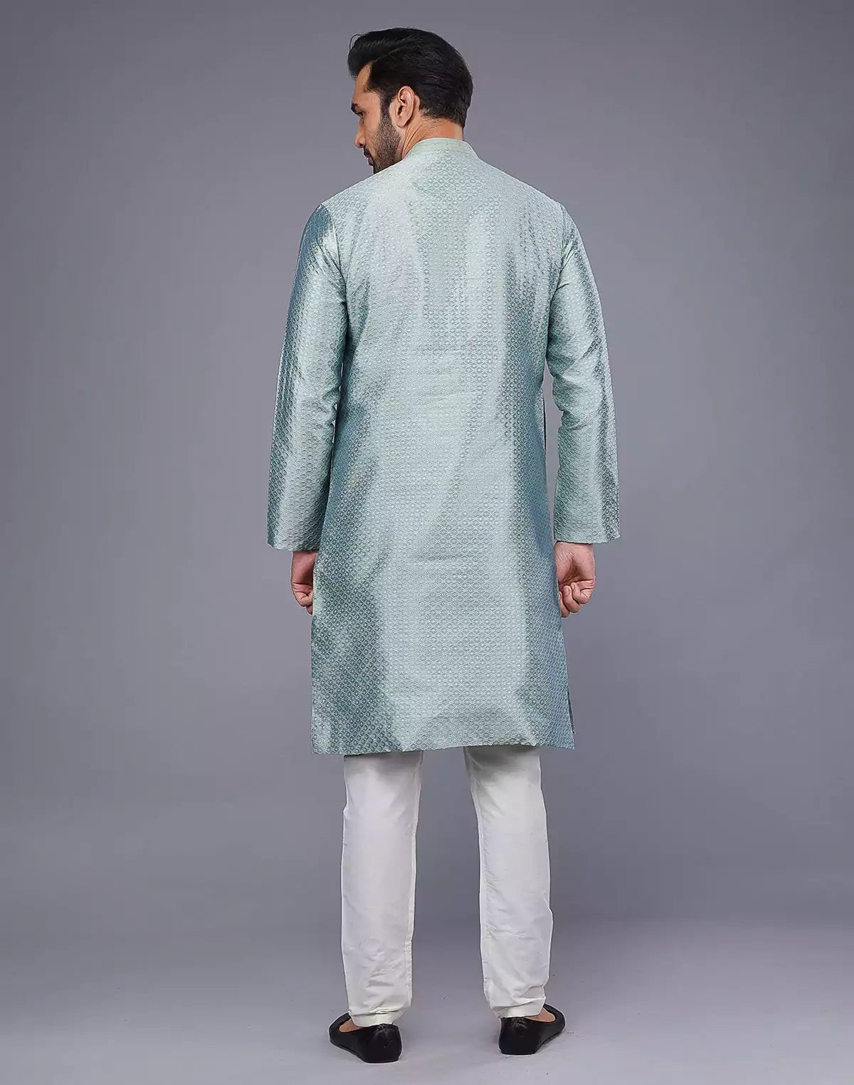 Image of Light Blue Jacquard Geometric Design Thread Work Kurta Set - South India Shopping Mall