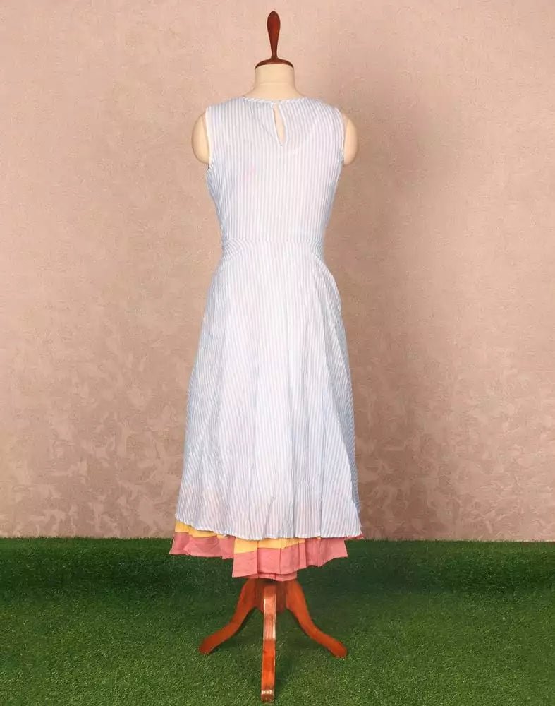 Image of Light Blue Stripes Print Cotton Kurti - South India Shopping Mall