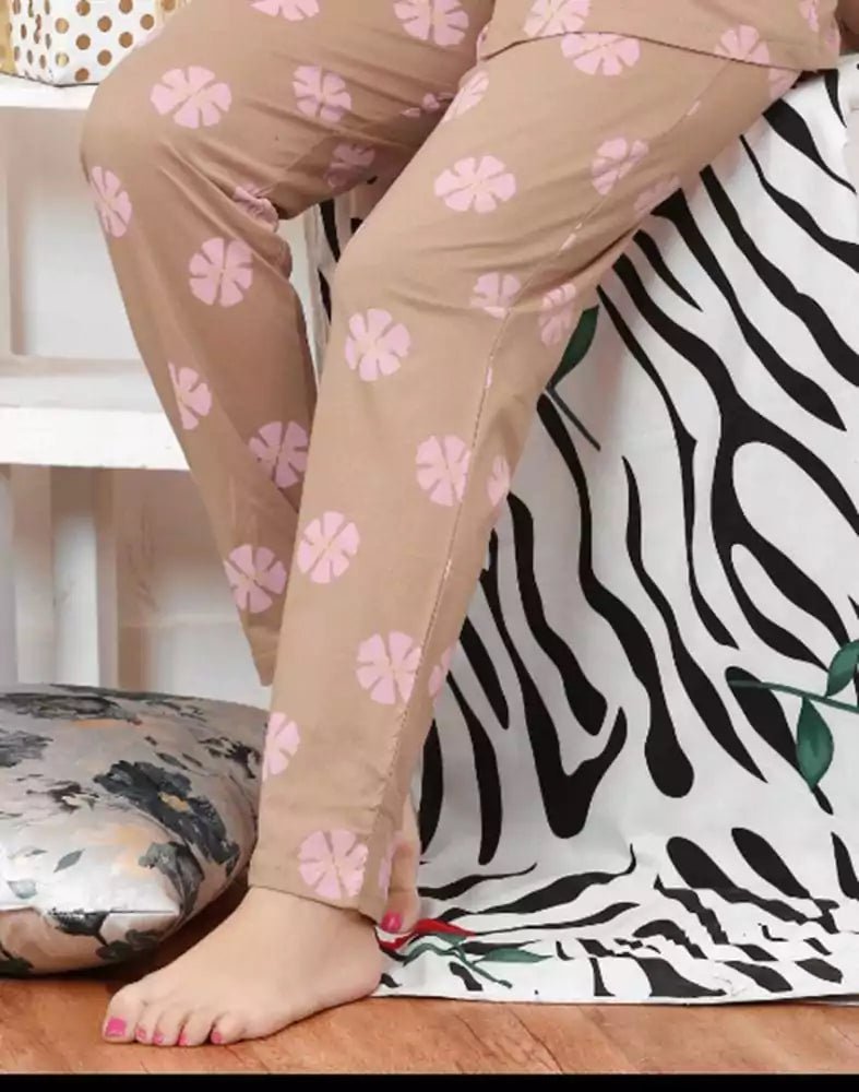 Image of Light Brown Floral Print Hosiery Night Suit - South India Shopping Mall
