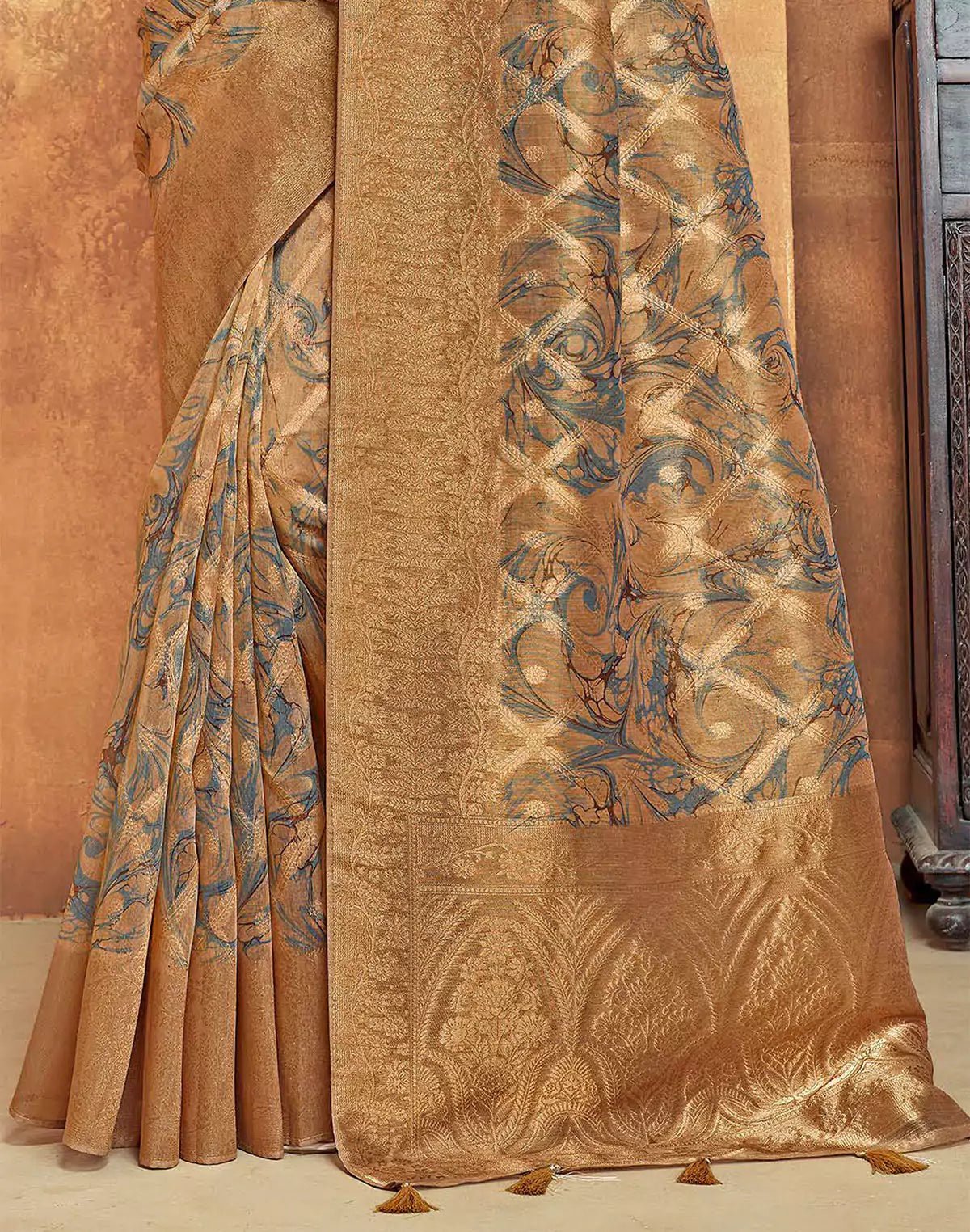 Image of Light Brown Graphic Design Organza Saree - South India Shopping Mall