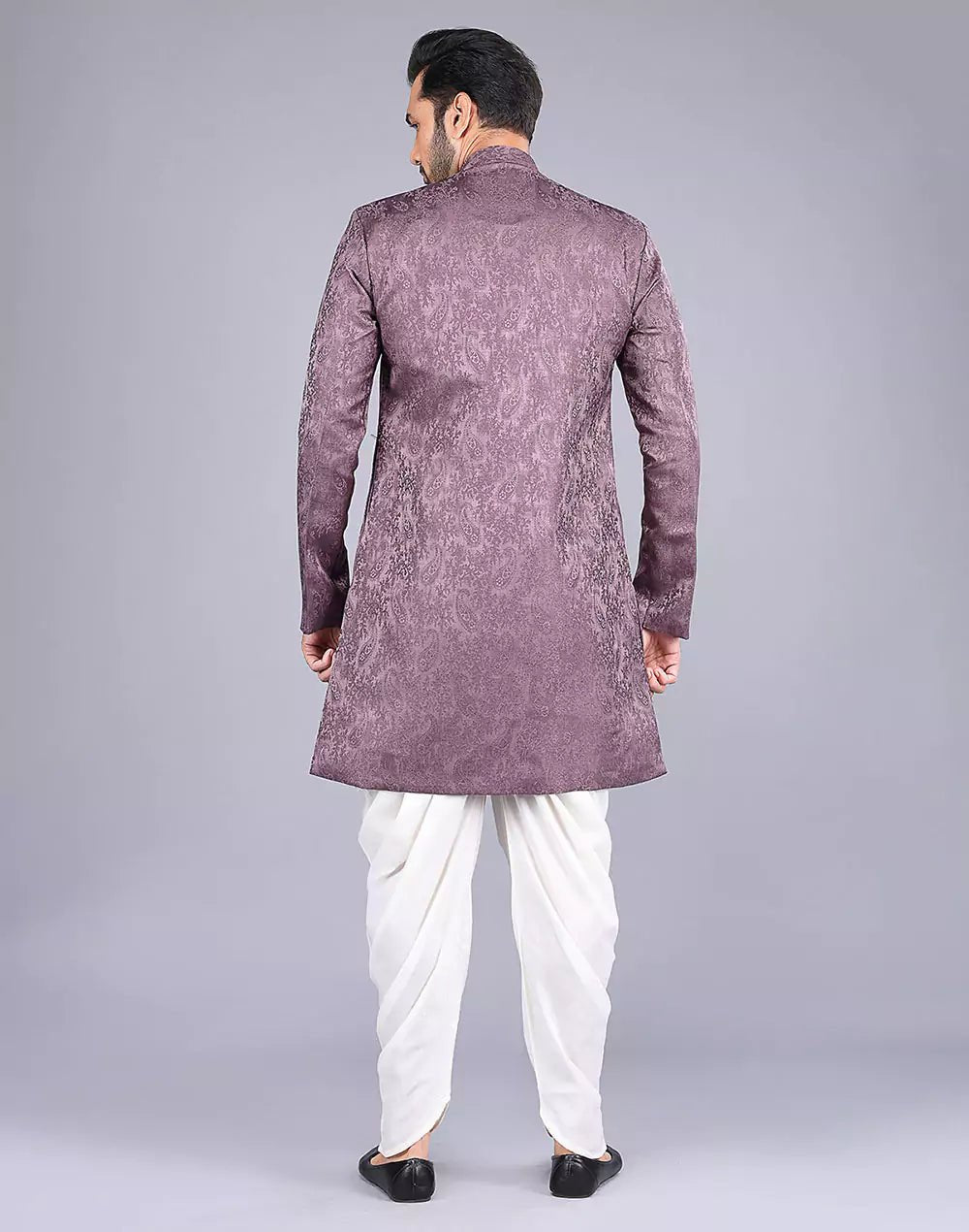 Image of Light Brown Imperial Floral Patterned Jacquard Semi - Indo Style - South India Shopping Mall