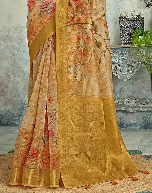 Image of Light Brown Tissue Digital Floral Print Saree - South India Shopping Mall