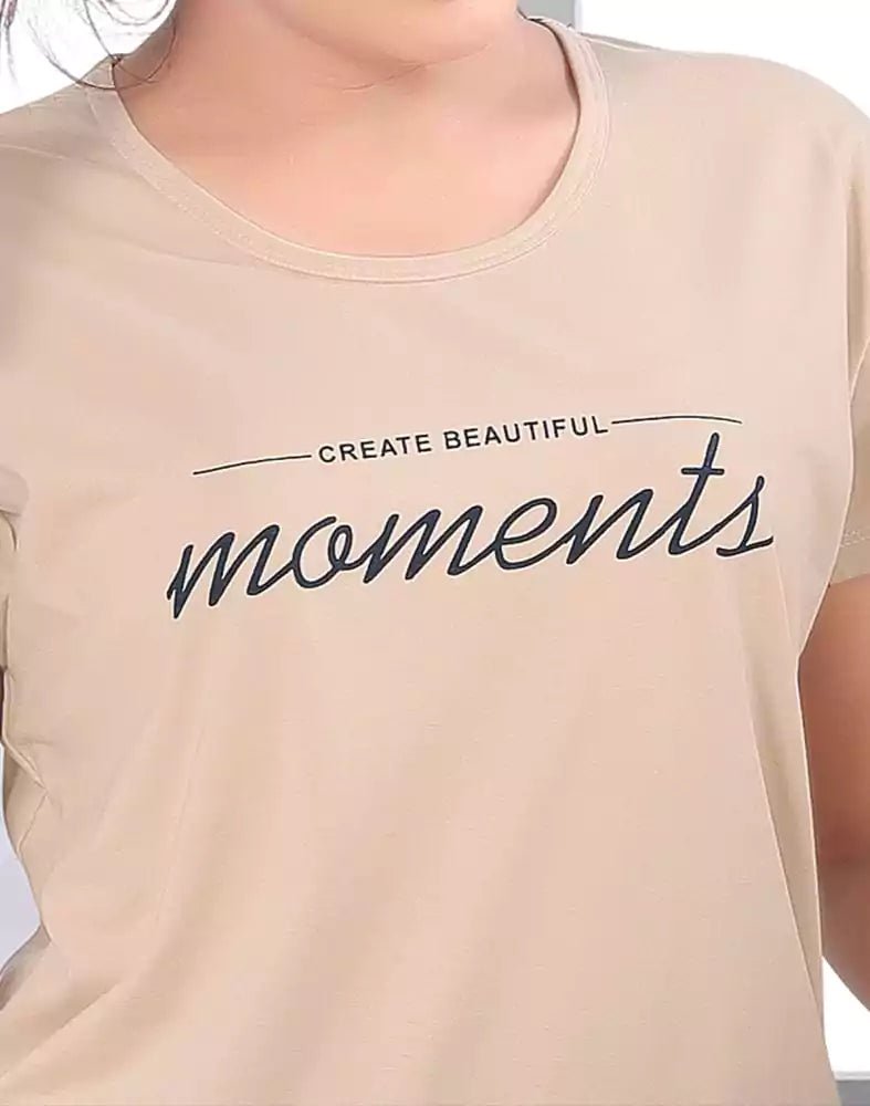 Image of Light Brown Typography Cotton Printed Capri Set - South India Shopping Mall