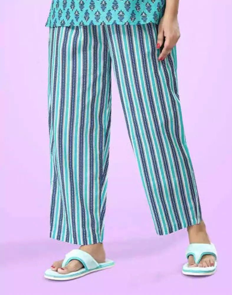 Image of Light Green Floral Cotton Printed Night Suit - South India Shopping Mall