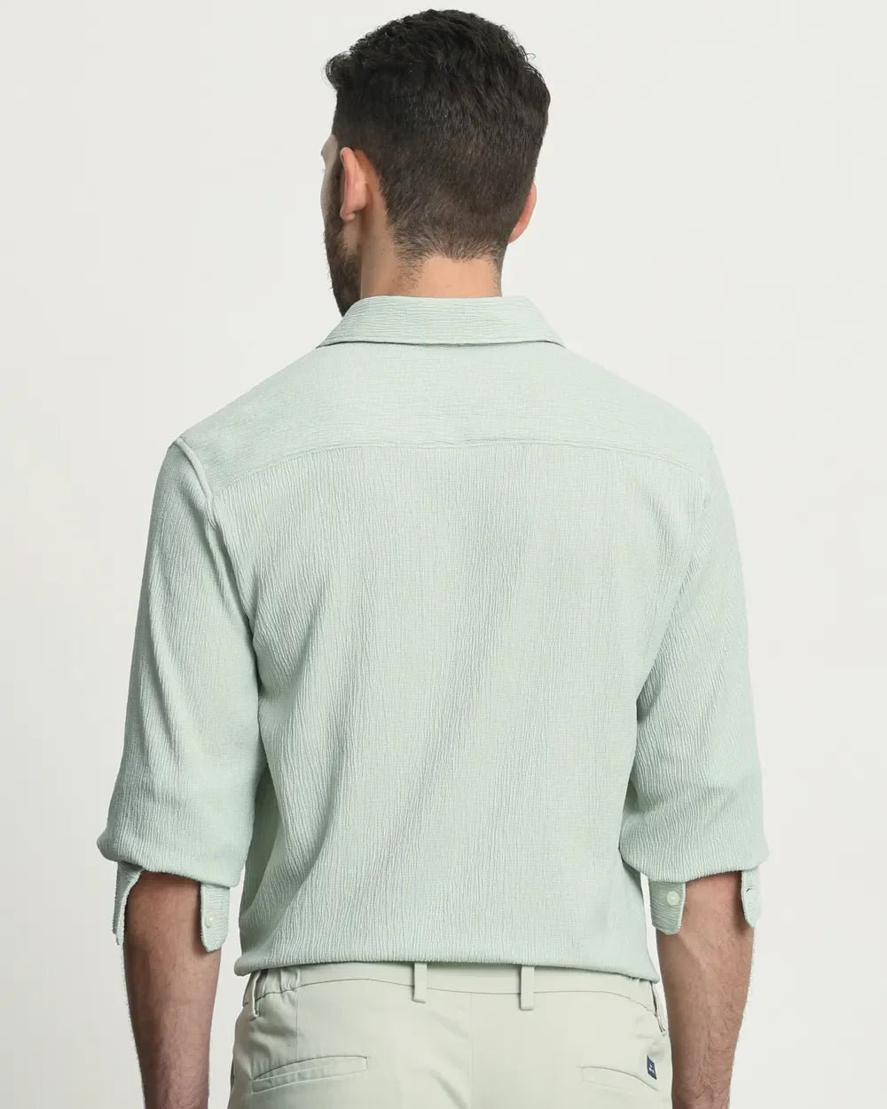 Image of Light Green Popcorn with Cotton Full Sleeve Stylish Shirt - South India Shopping Mall