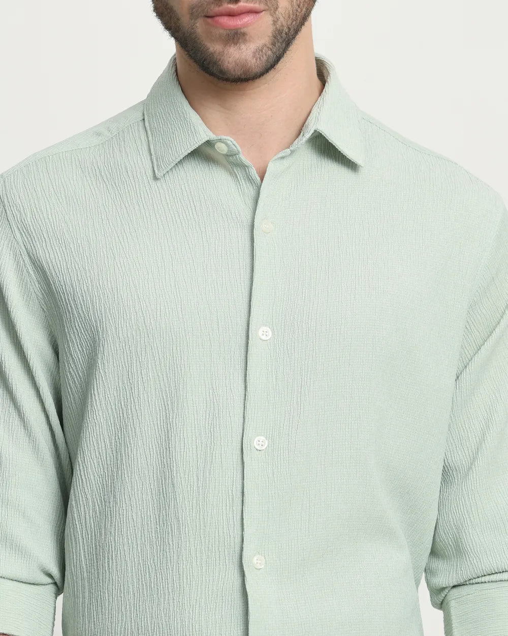 Image of Light Green Popcorn with Cotton Full Sleeve Stylish Shirt - South India Shopping Mall