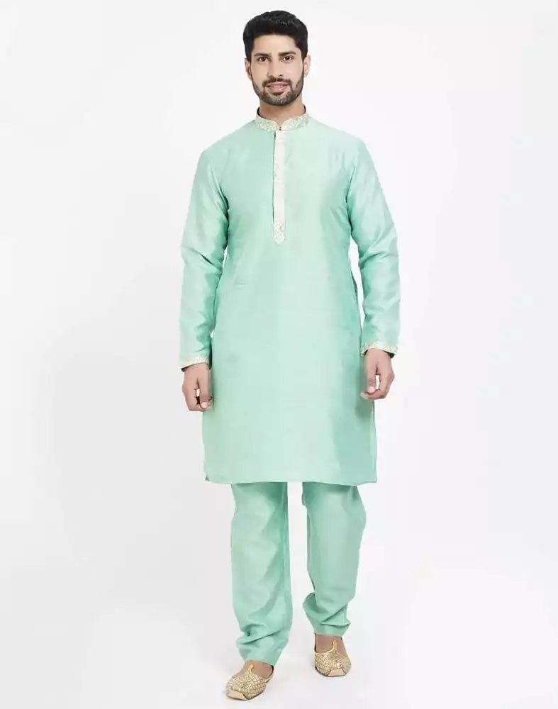 Image of Light Green Self Highlighted Design Kurta Set - South India Shopping Mall