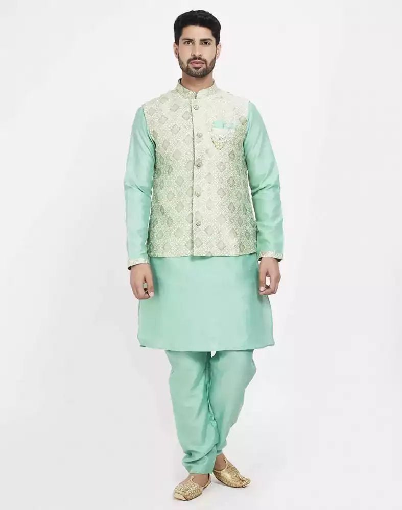 Image of Light Green Self Highlighted Design Kurta Set - South India Shopping Mall