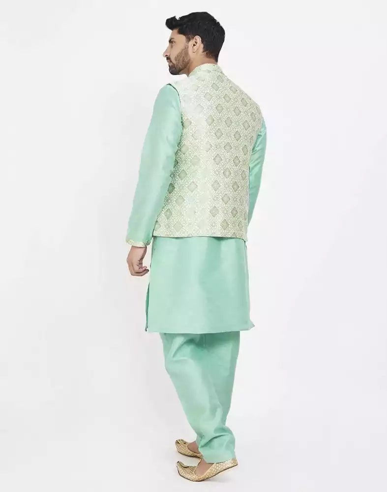 Image of Light Green Self Highlighted Design Kurta Set - South India Shopping Mall