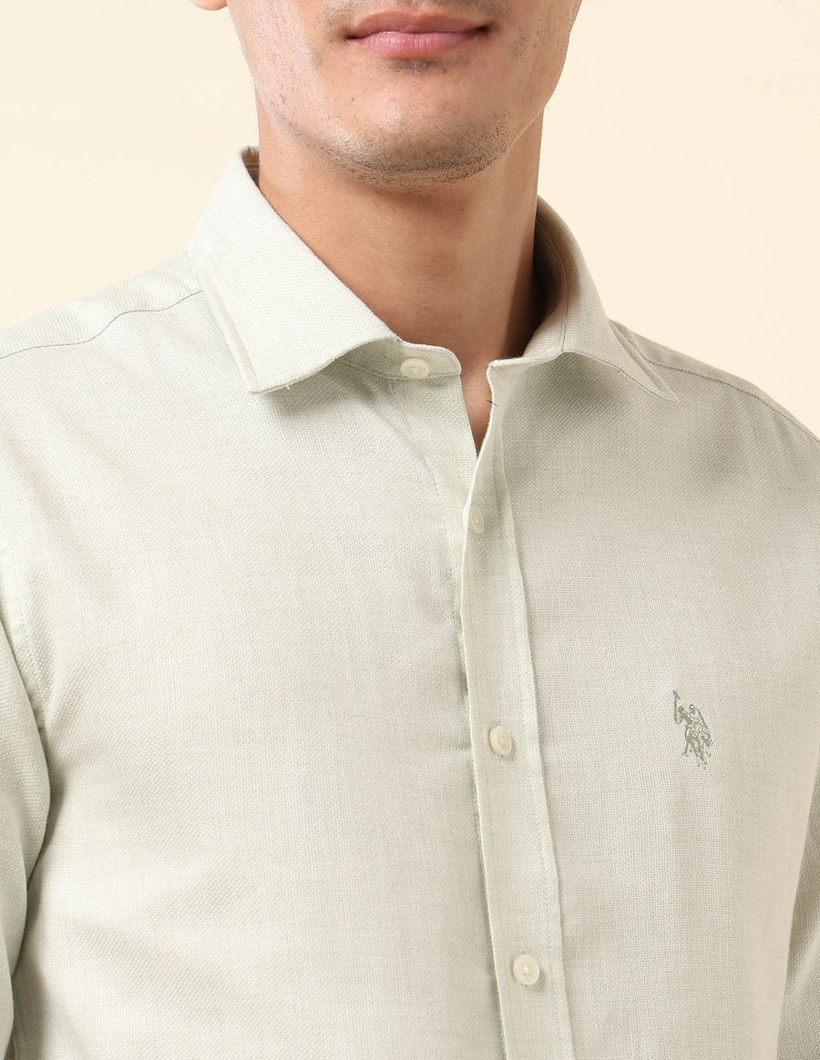 Light Green Solid Linen Cotton Full Sleeve Tailored Fit Shirt - South India Shopping Mall