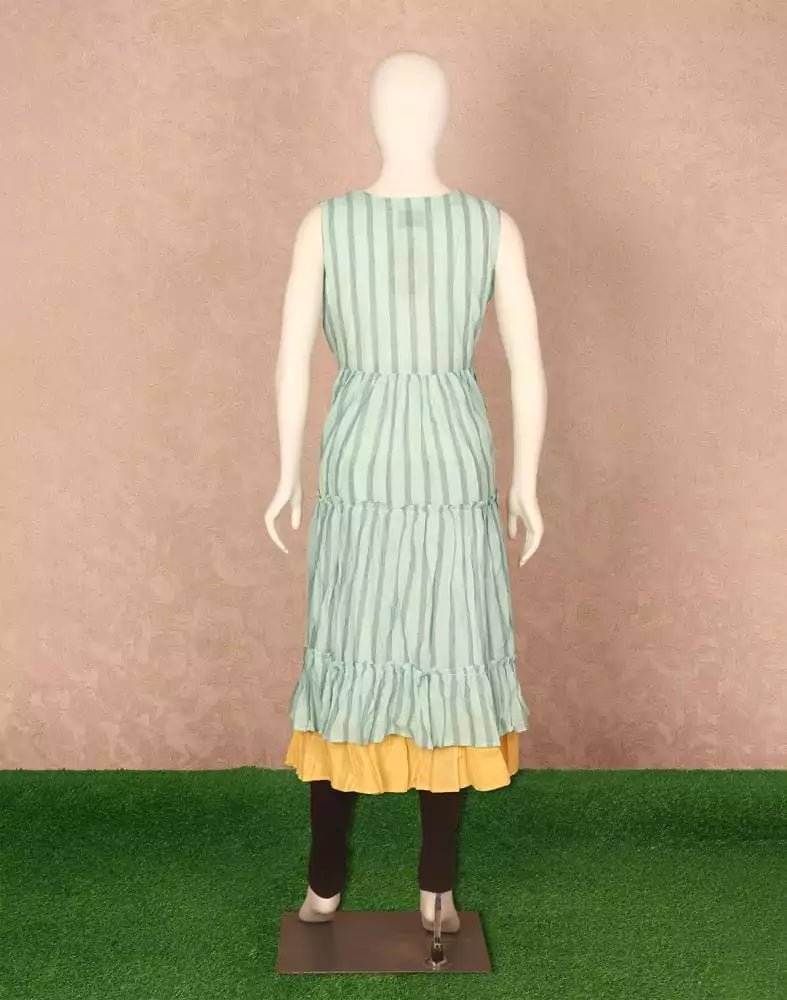 Image of Light Green Striped Printed Cotton Kurti - South India Shopping Mall