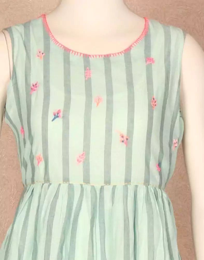 Image of Light Green Striped Printed Cotton Kurti - South India Shopping Mall