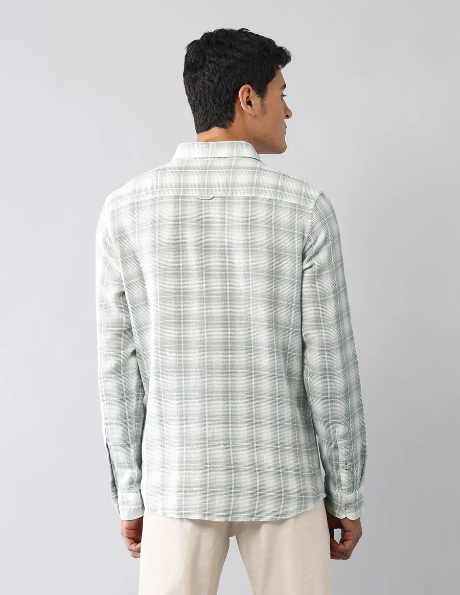 Image of Light Green Tartan Checked Classic Slim Fit Cotton - Jute Shirt - South India Shopping Mall