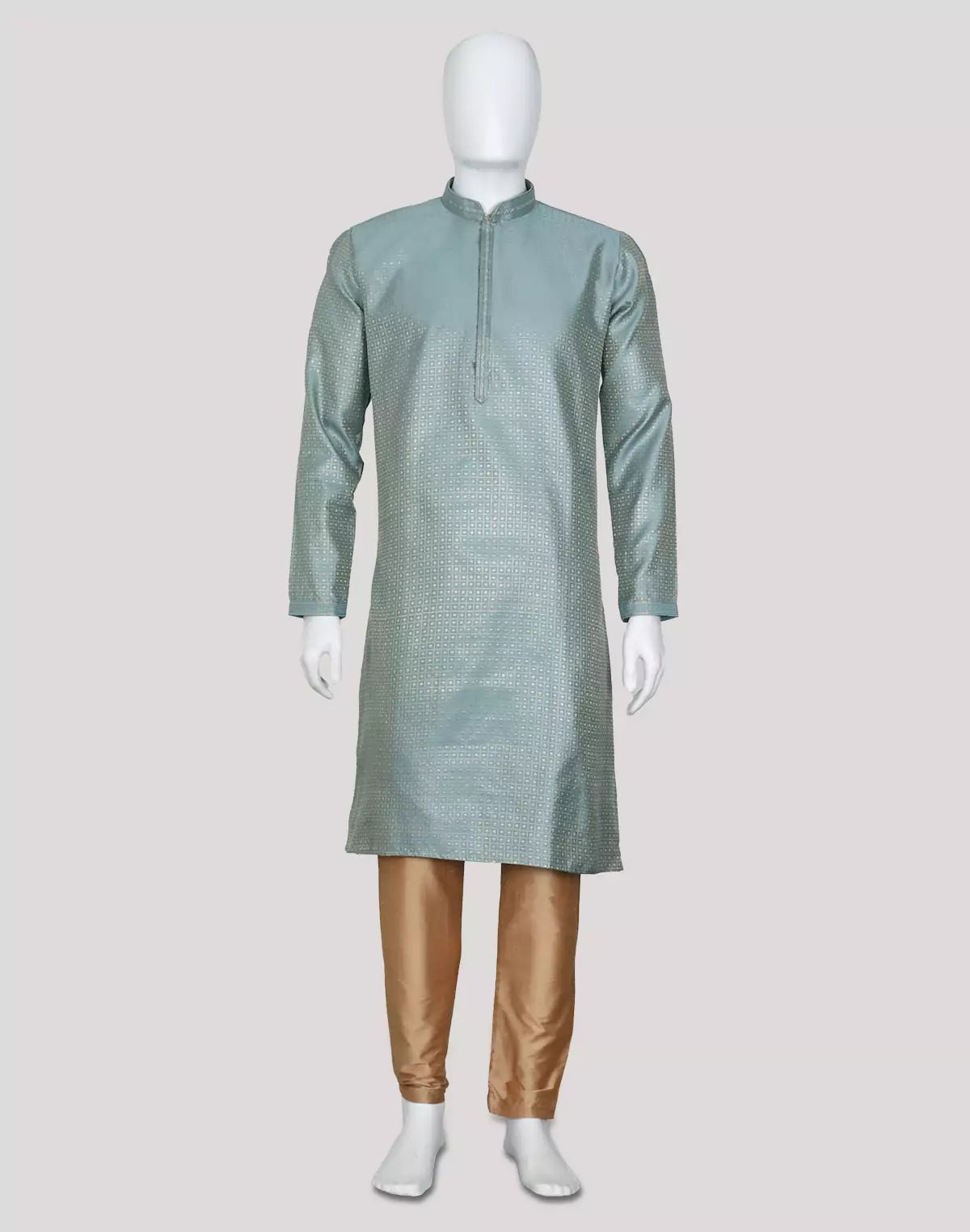 Image of Light Grey Checks Small Bootis Jacquard Kurta Pyjama Set - South India Shopping Mall