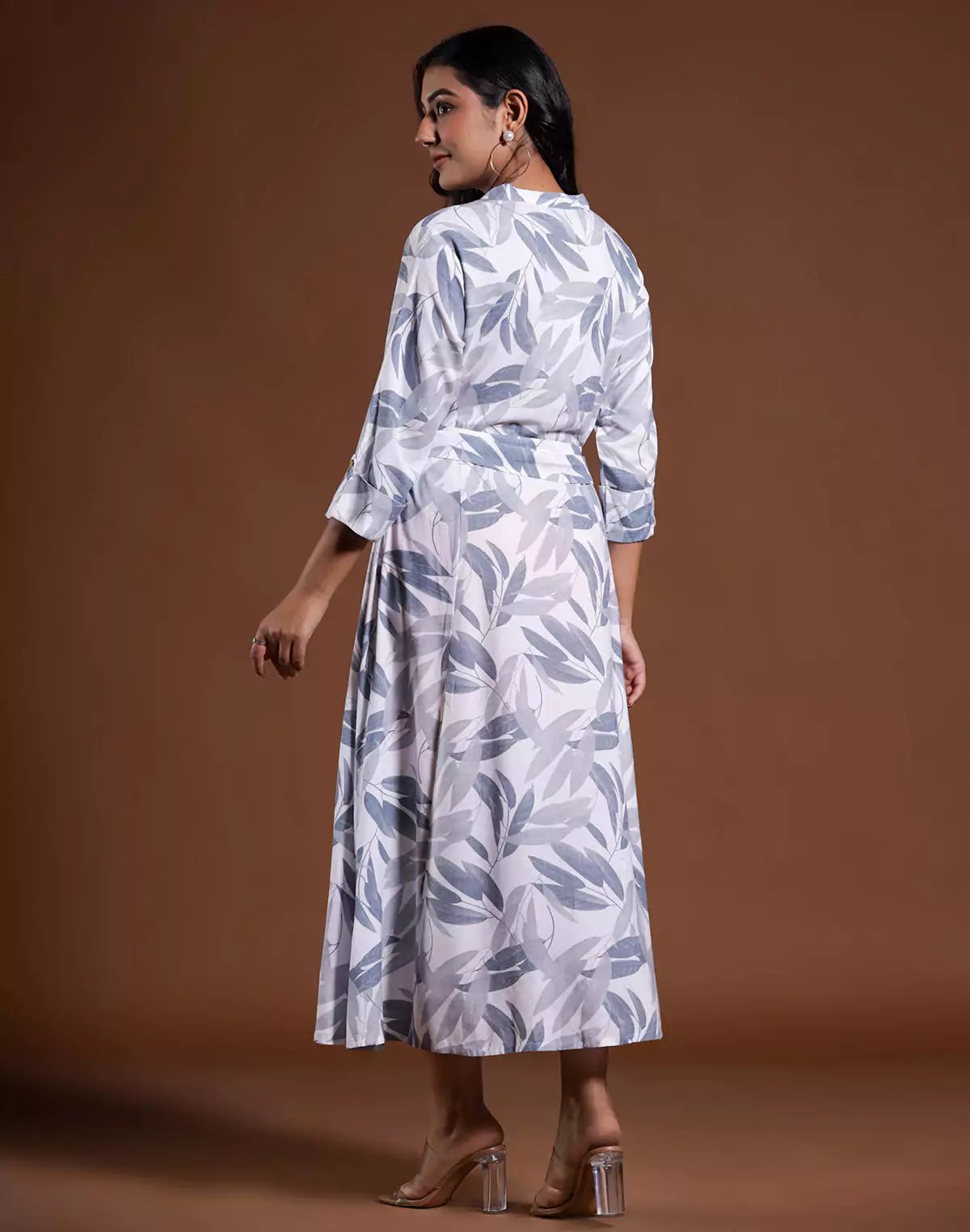 Image of Light Grey Cotton Silk Flared Kurti With Belt - South India Shopping Mall