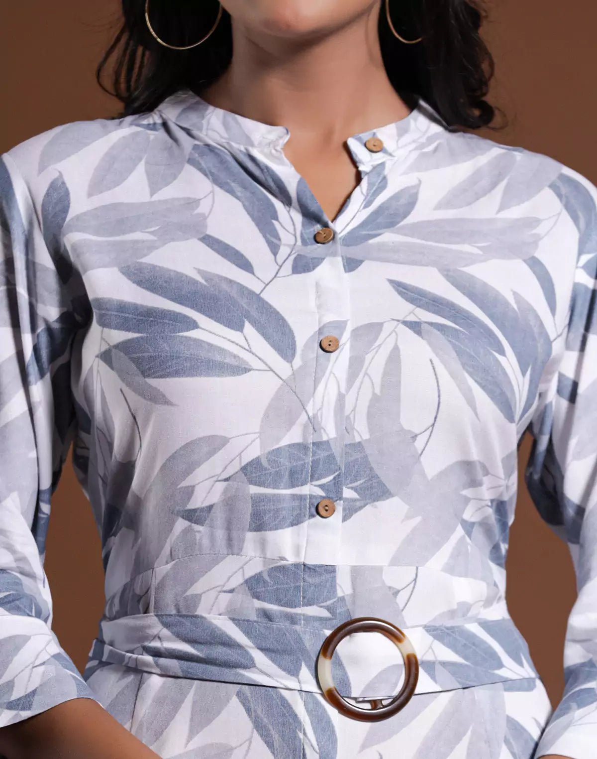 Image of Light Grey Cotton Silk Flared Kurti With Belt - South India Shopping Mall