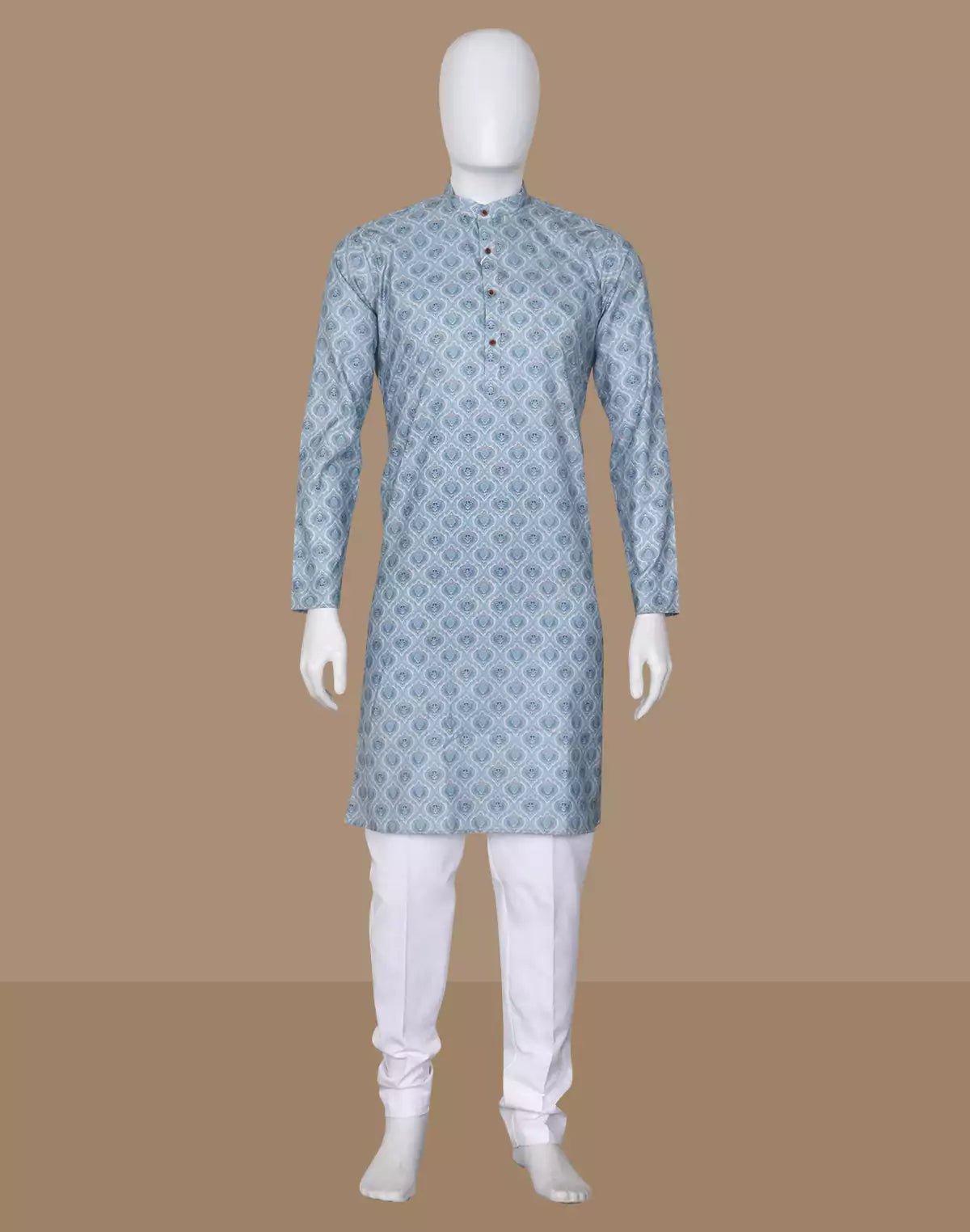 Image of Light Grey Floral Motifs Cotton Silk Printed Kurta - South India Shopping Mall