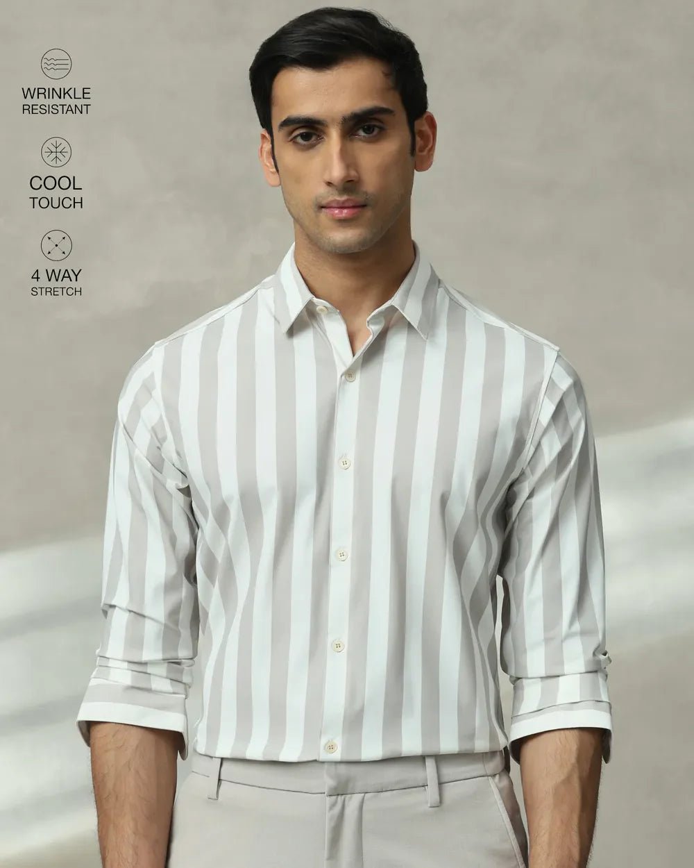 Image of Light Grey Imported Stretch Nylon Full Sleeve Trendy Shirt - South India Shopping Mall