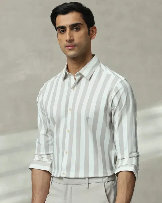 Image of Light Grey Imported Stretch Nylon Full Sleeve Trendy Shirt - South India Shopping Mall